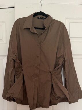 Zara Brown Button-Up Shirt